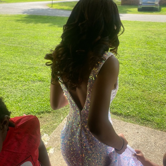 Rachel Allen White iridescent blue and pink prom dress - Picture 7 of 8